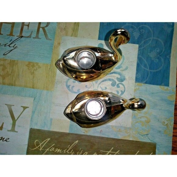 Set Of 2 Swan Candle Holders JAPAN gold tone metal 4"x3.5" EUC - Picture 5 of 12